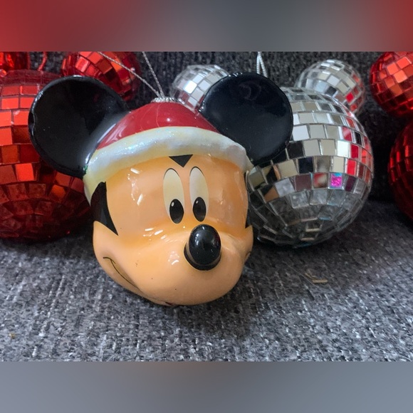 DISNEY VINTAGE MICKEY MOUSE ORNAMENTS 3 Red & Clear Mosaic Mirrored Disco Ball - Picture 10 of 11